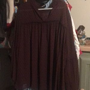 Purple high neck long sleeve sheer blouse